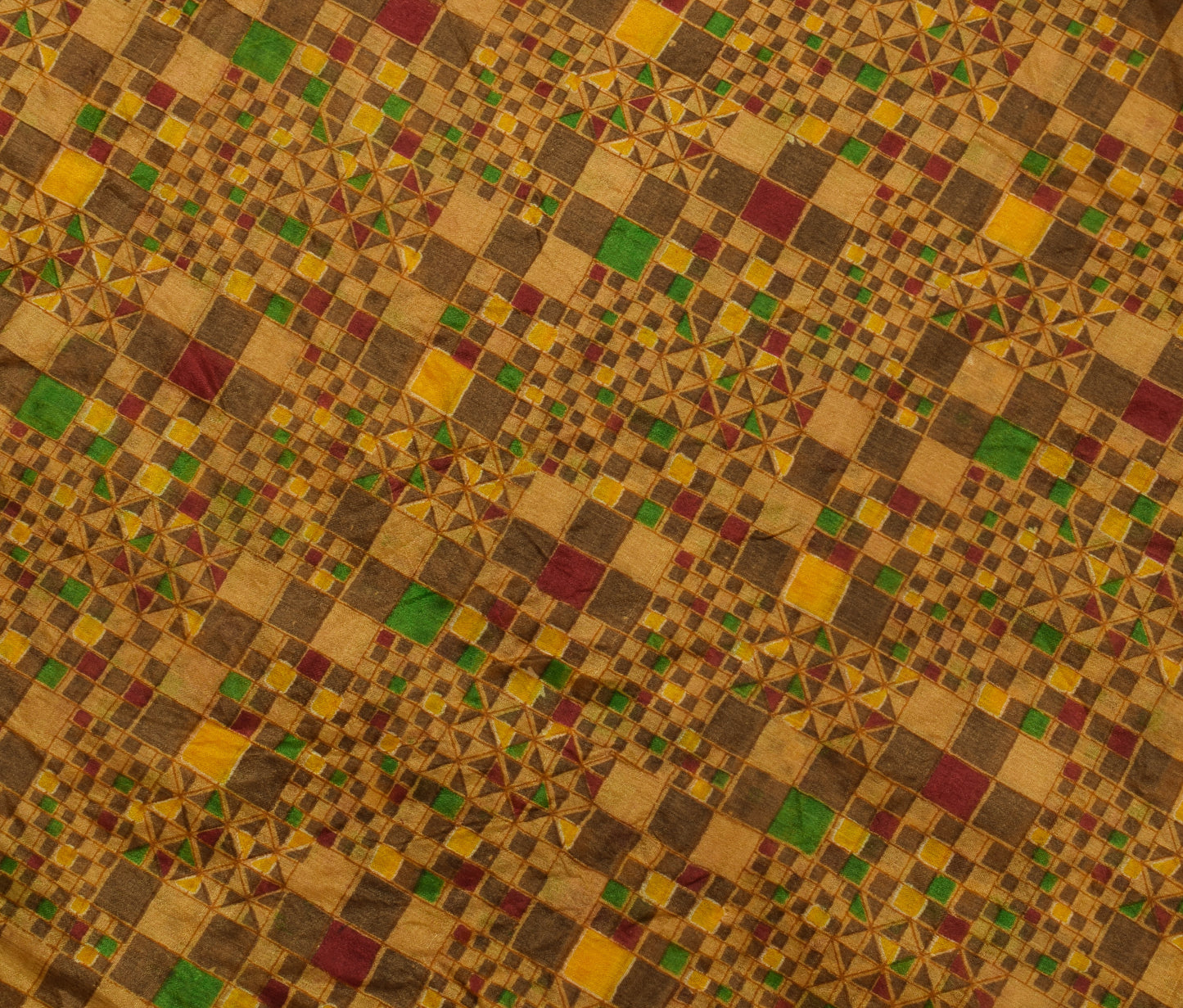 Sushila Vintage Green Scrap Saree 100% Pure Silk Printed 5 Yard Sari Fabric