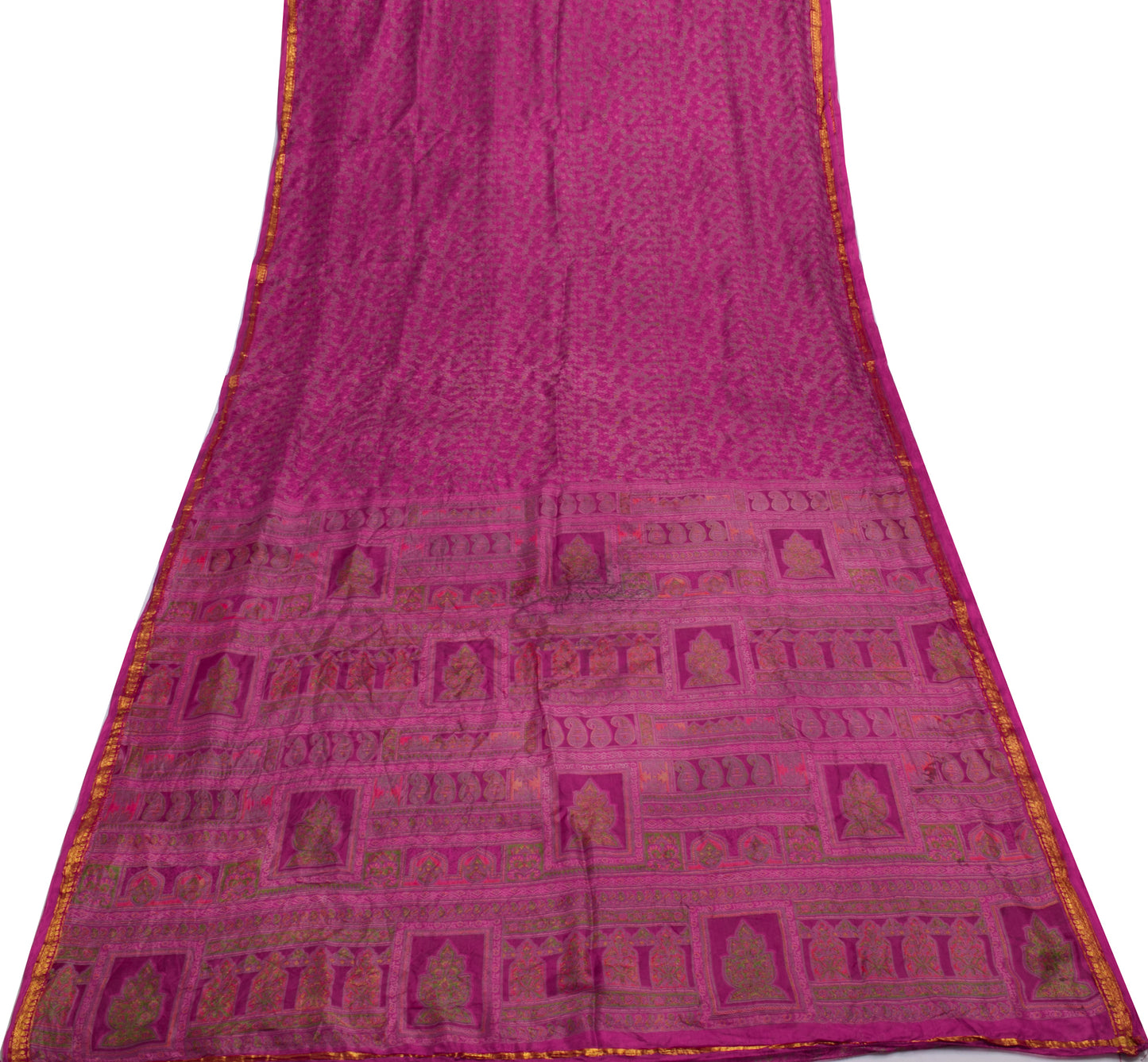 Sushila Vintage Dark Pink Scrap Saree 100% Pure Silk Printed Floral Sari Fabric