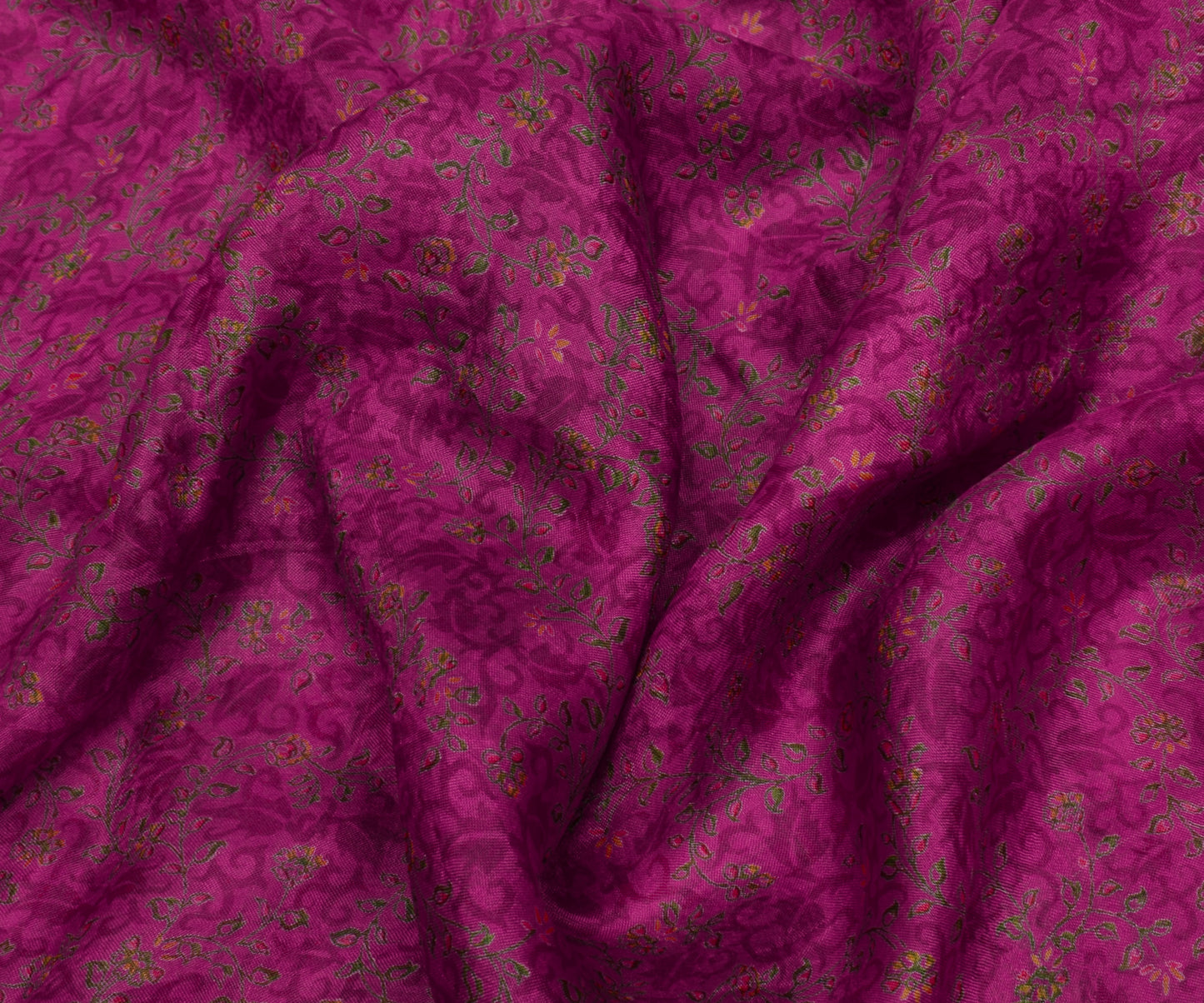 Sushila Vintage Dark Pink Scrap Saree 100% Pure Silk Printed Floral Sari Fabric