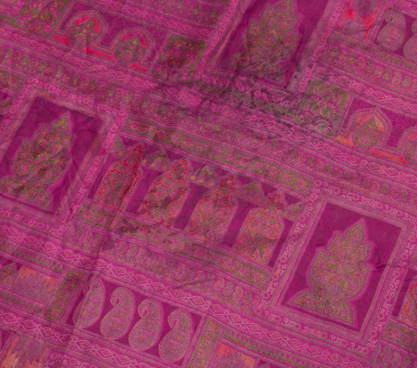 Sushila Vintage Dark Pink Scrap Saree 100% Pure Silk Printed Floral Sari Fabric