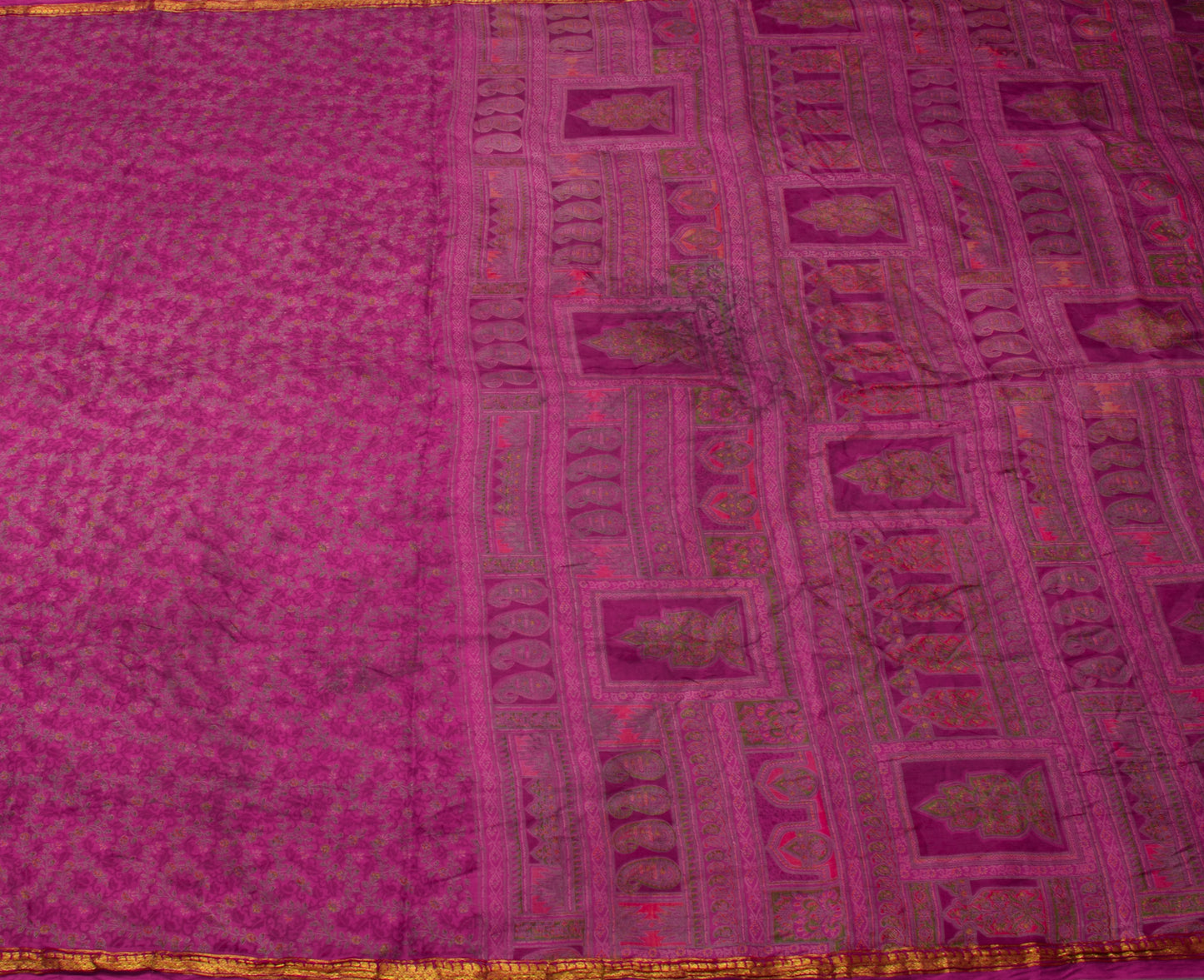 Sushila Vintage Dark Pink Scrap Saree 100% Pure Silk Printed Floral Sari Fabric