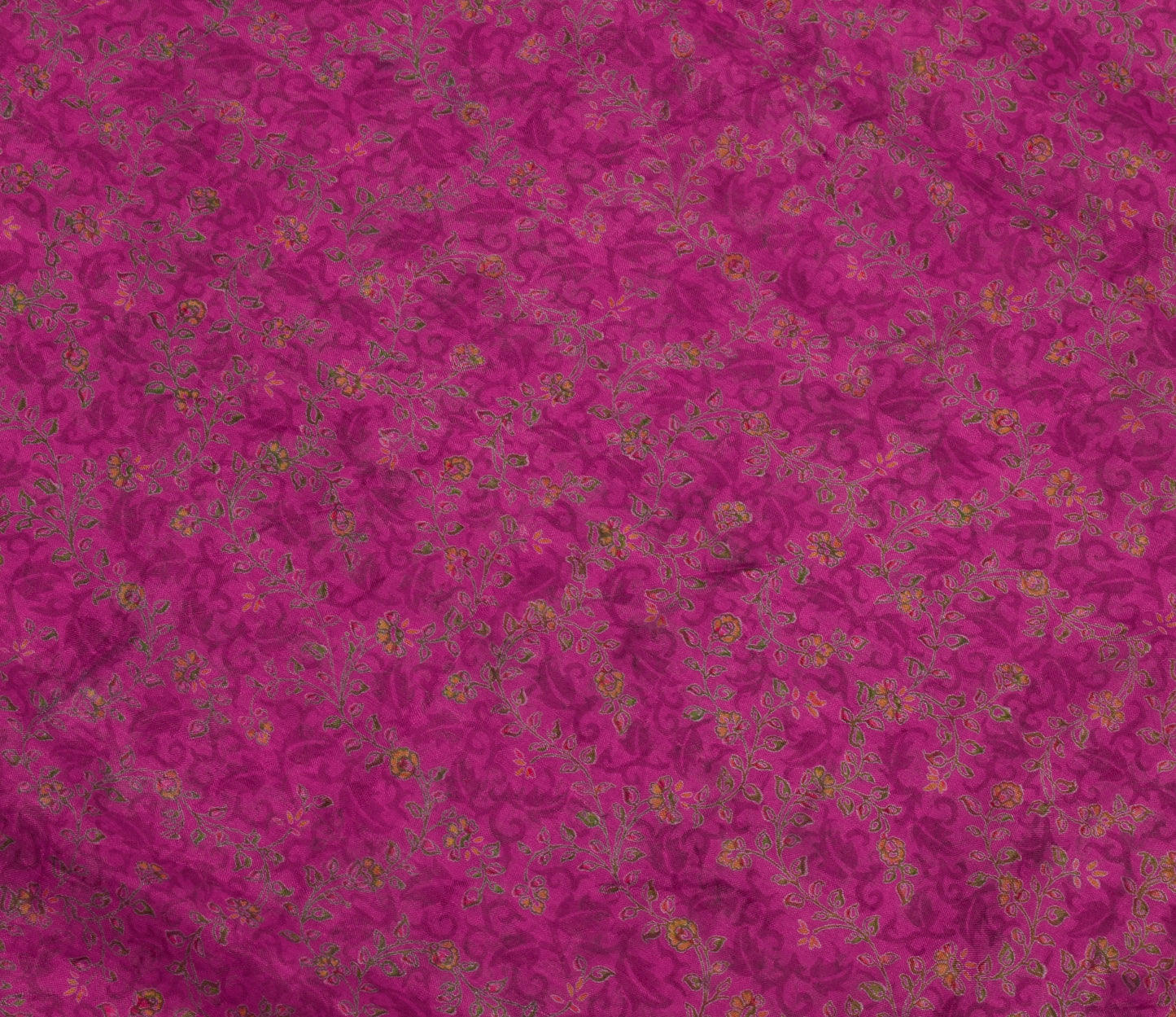 Sushila Vintage Dark Pink Scrap Saree 100% Pure Silk Printed Floral Sari Fabric