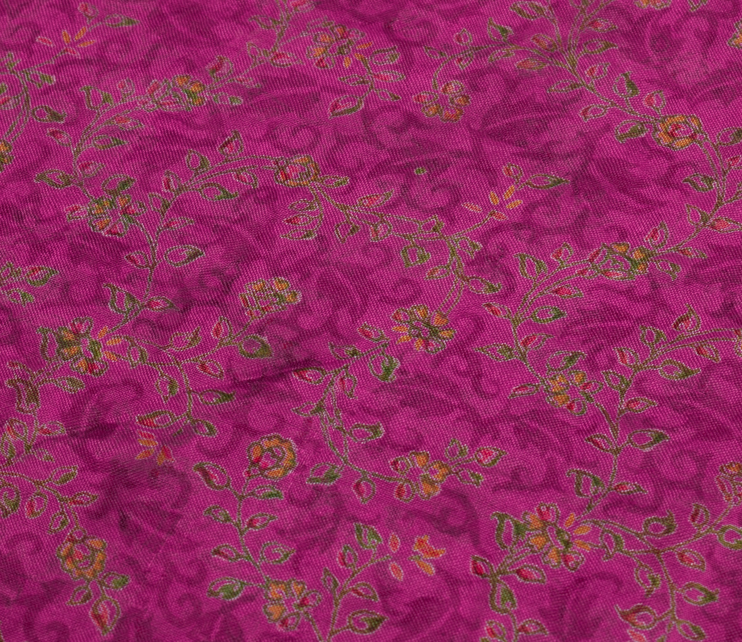 Sushila Vintage Dark Pink Scrap Saree 100% Pure Silk Printed Floral Sari Fabric
