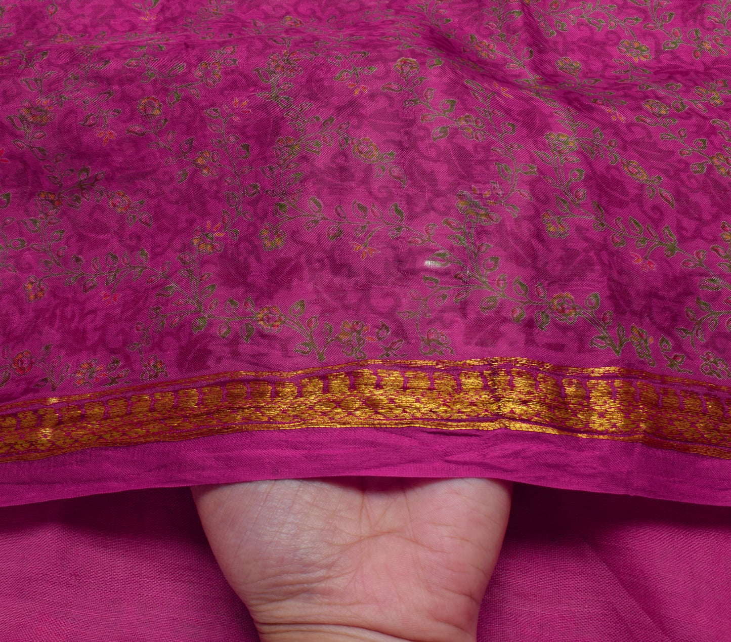 Sushila Vintage Dark Pink Scrap Saree 100% Pure Silk Printed Floral Sari Fabric