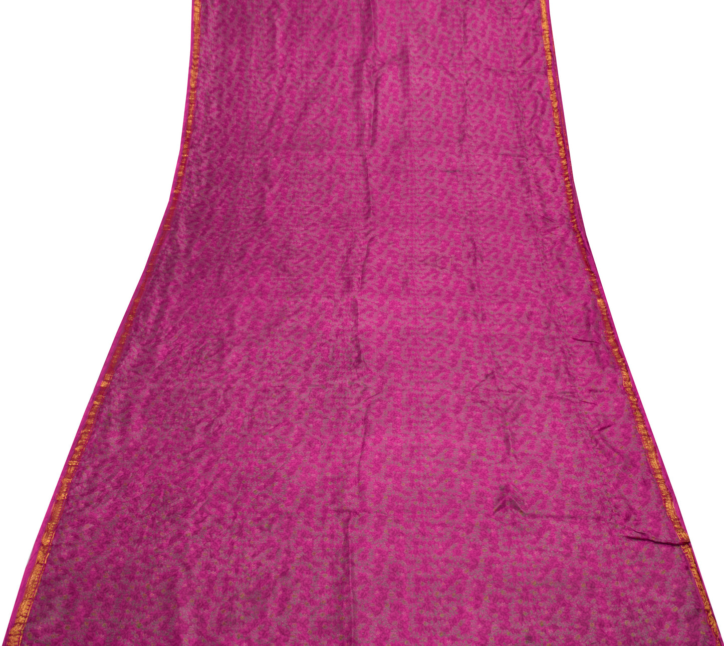 Sushila Vintage Dark Pink Scrap Saree 100% Pure Silk Printed Floral Sari Fabric