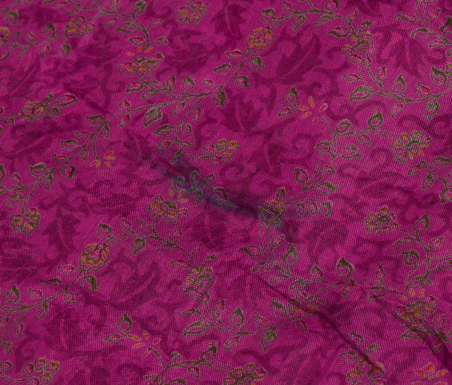 Sushila Vintage Dark Pink Scrap Saree 100% Pure Silk Printed Floral Sari Fabric