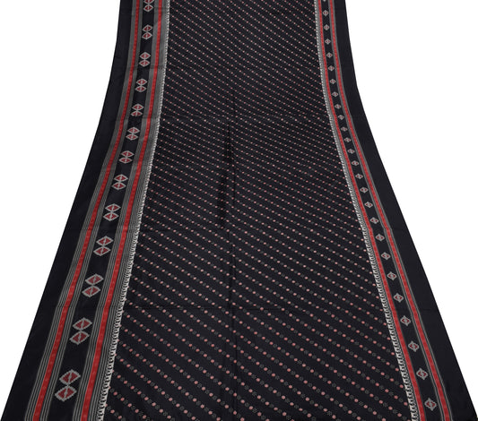 Sushila Vintage Black Scrap Saree Blend Silk Printed Floral 5 Yard Sari Fabric