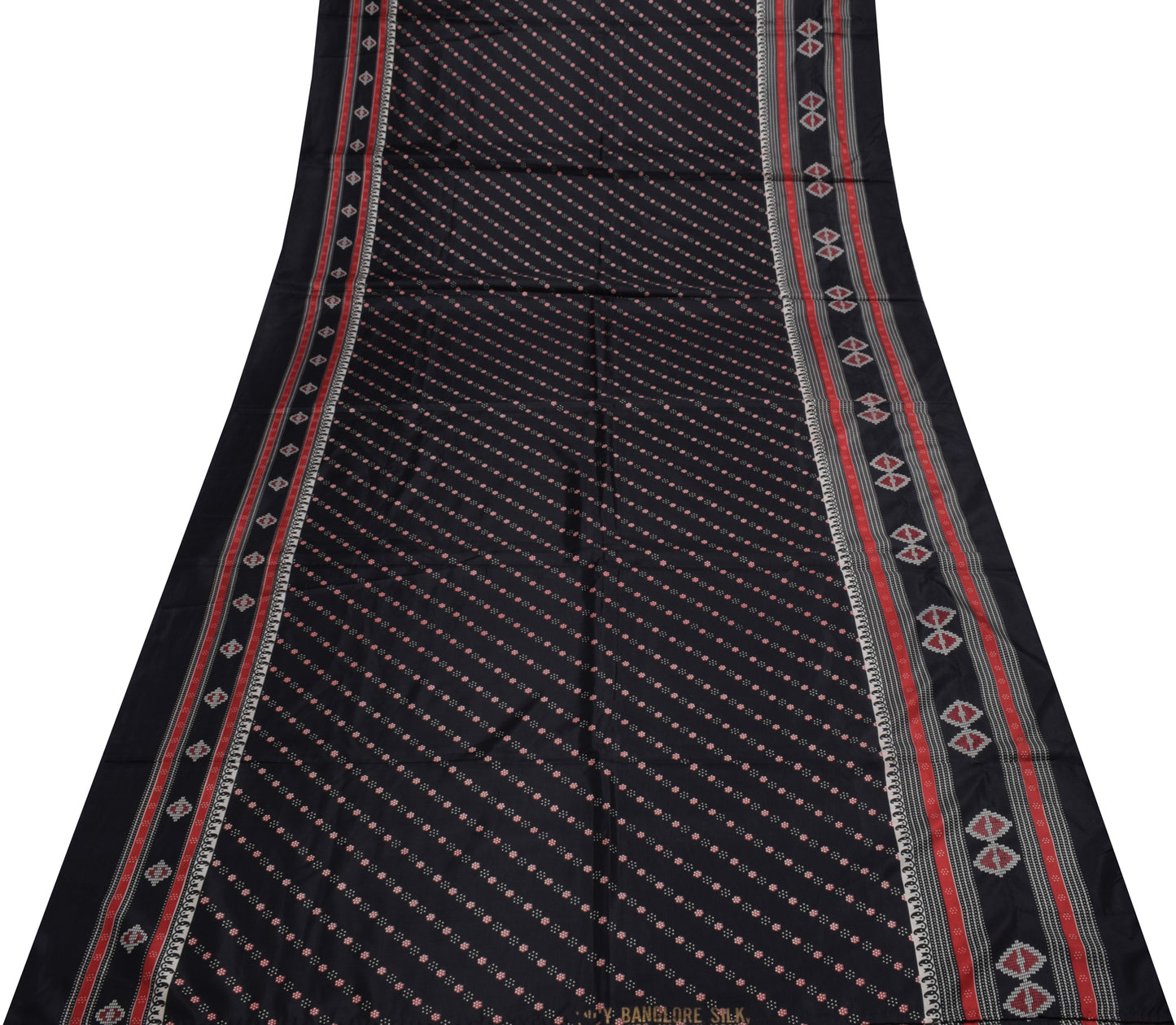 Sushila Vintage Black Scrap Saree Blend Silk Printed Floral 5 Yard Sari Fabric