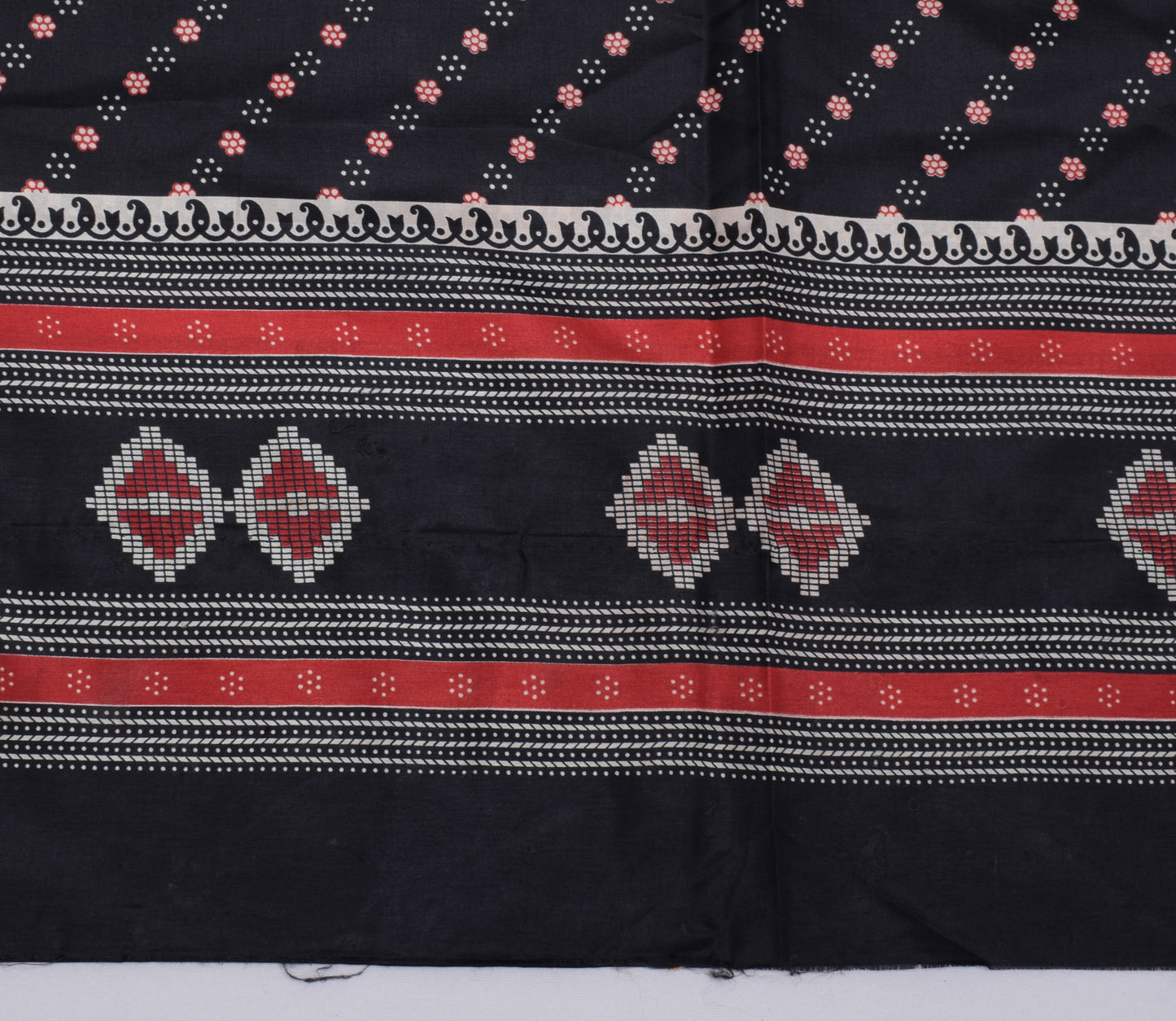 Sushila Vintage Black Scrap Saree Blend Silk Printed Floral 5 Yard Sari Fabric
