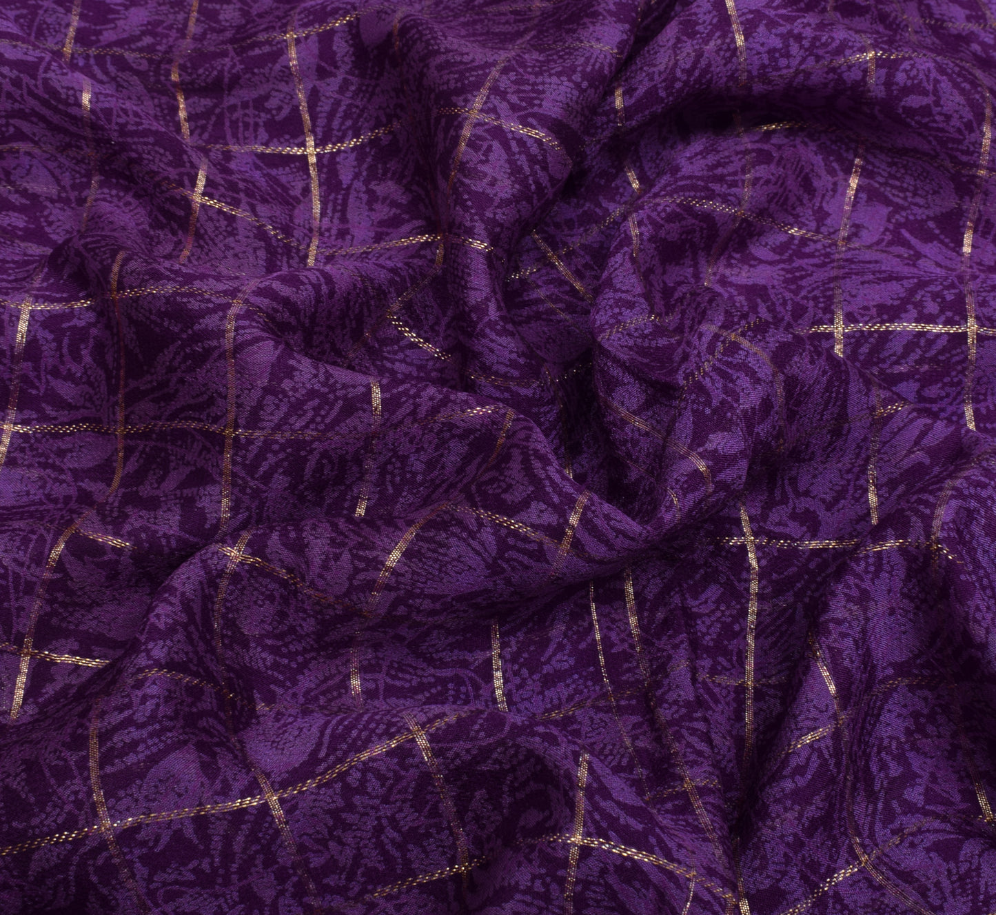 Sushila Vintage Purple Scrap Saree Pure Georgette Silk Printed Sari Fabric