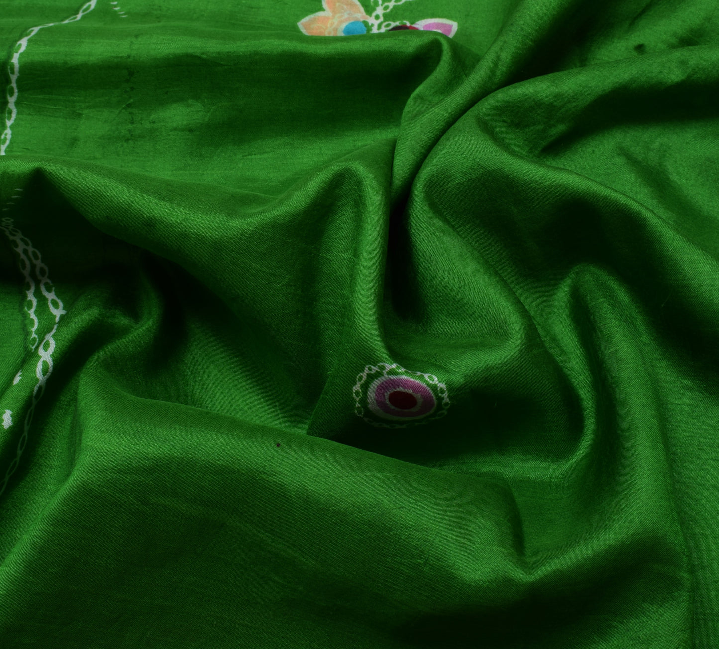 Sushila Vintage Green Scrap Saree 100% Pure Silk Printed Floral Sari Fabric
