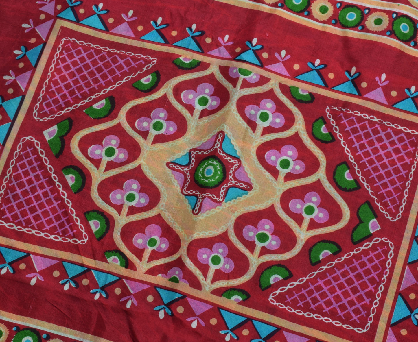 Sushila Vintage Green Scrap Saree 100% Pure Silk Printed Floral Sari Fabric