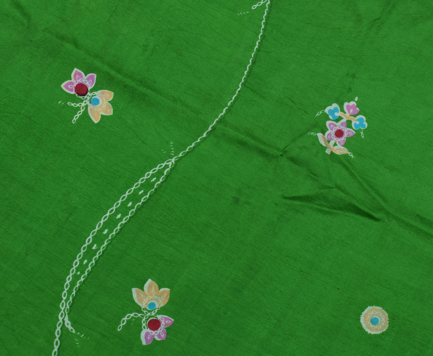 Sushila Vintage Green Scrap Saree 100% Pure Silk Printed Floral Sari Fabric