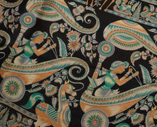 Sushila Vintage Mustard Scrap Saree 100% Pure Silk Printed Sari Craft Fabric