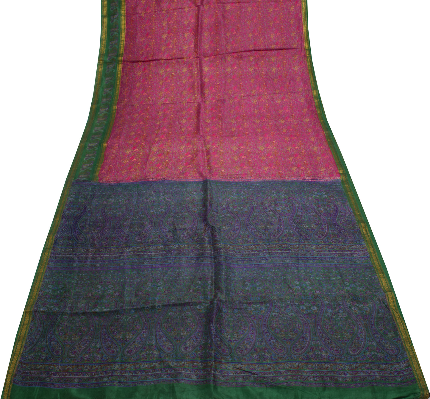 Sushila Vintage Pink Scrap Saree 100% Pure Silk Printed Floral Sari Fabric