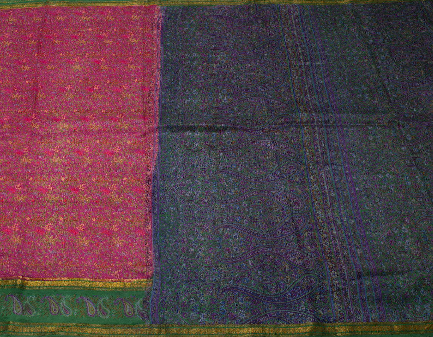 Sushila Vintage Pink Scrap Saree 100% Pure Silk Printed Floral Sari Fabric