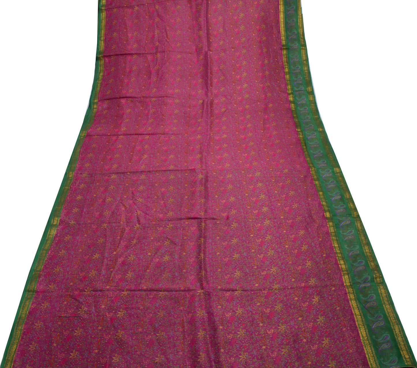 Sushila Vintage Pink Scrap Saree 100% Pure Silk Printed Floral Sari Fabric