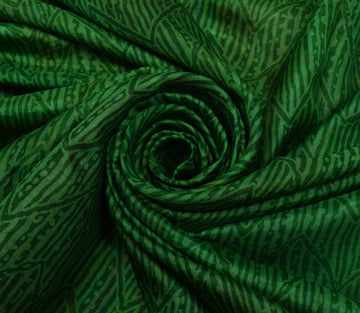 Sushila Vintage Green Scrap Saree 100% Pure Silk Printed Zig-Zag Sari Fabric