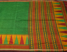 Sushila Vintage Green Scrap Saree 100% Pure Silk Printed Zig-Zag Sari Fabric
