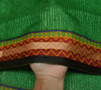 Sushila Vintage Green Scrap Saree 100% Pure Silk Printed Zig-Zag Sari Fabric