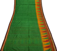 Sushila Vintage Green Scrap Saree 100% Pure Silk Printed Zig-Zag Sari Fabric