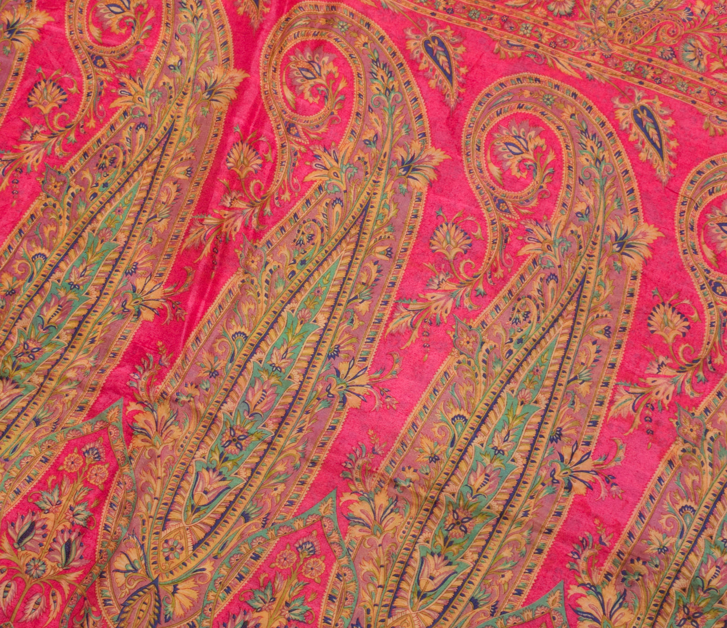 Sushila Vintage Cream Scrap Saree 100% Pure Silk Printed Paisley Sari Fabric