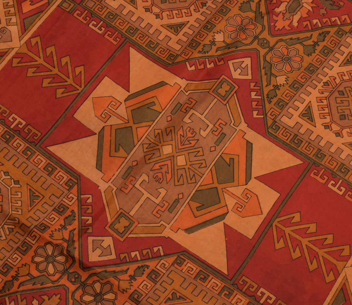 Sushila Vintage Brown Scrap Saree 100% Pure Silk Printed 5 Yard Sari Fabric