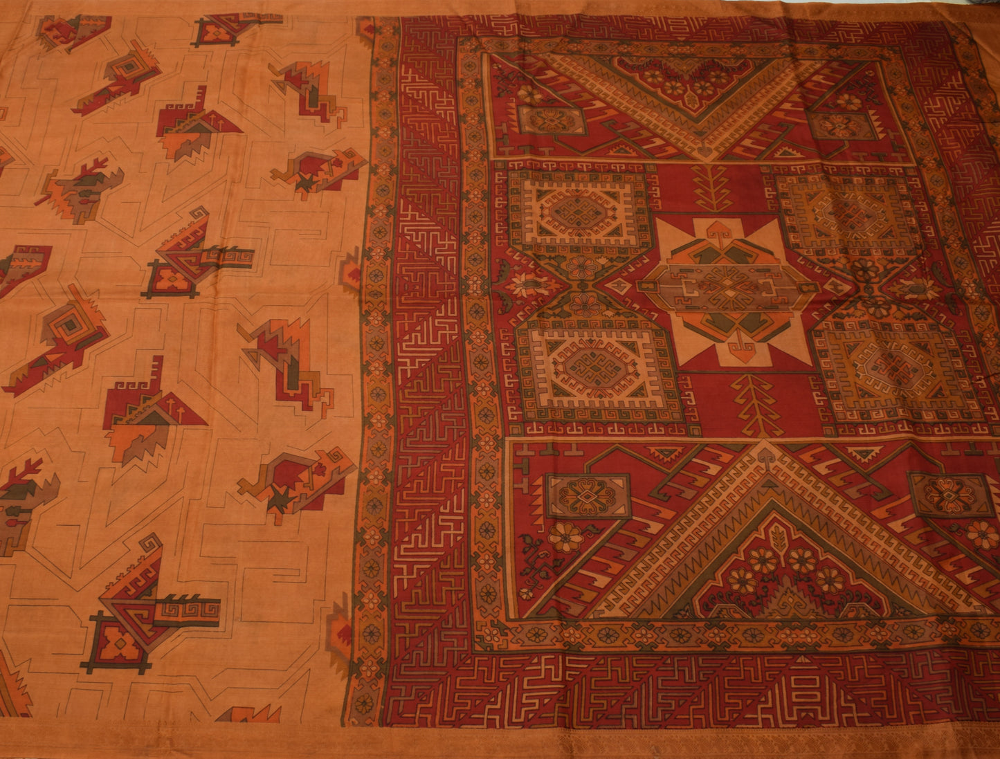 Sushila Vintage Brown Scrap Saree 100% Pure Silk Printed 5 Yard Sari Fabric