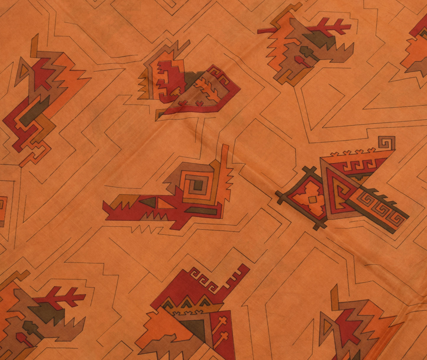 Sushila Vintage Brown Scrap Saree 100% Pure Silk Printed 5 Yard Sari Fabric