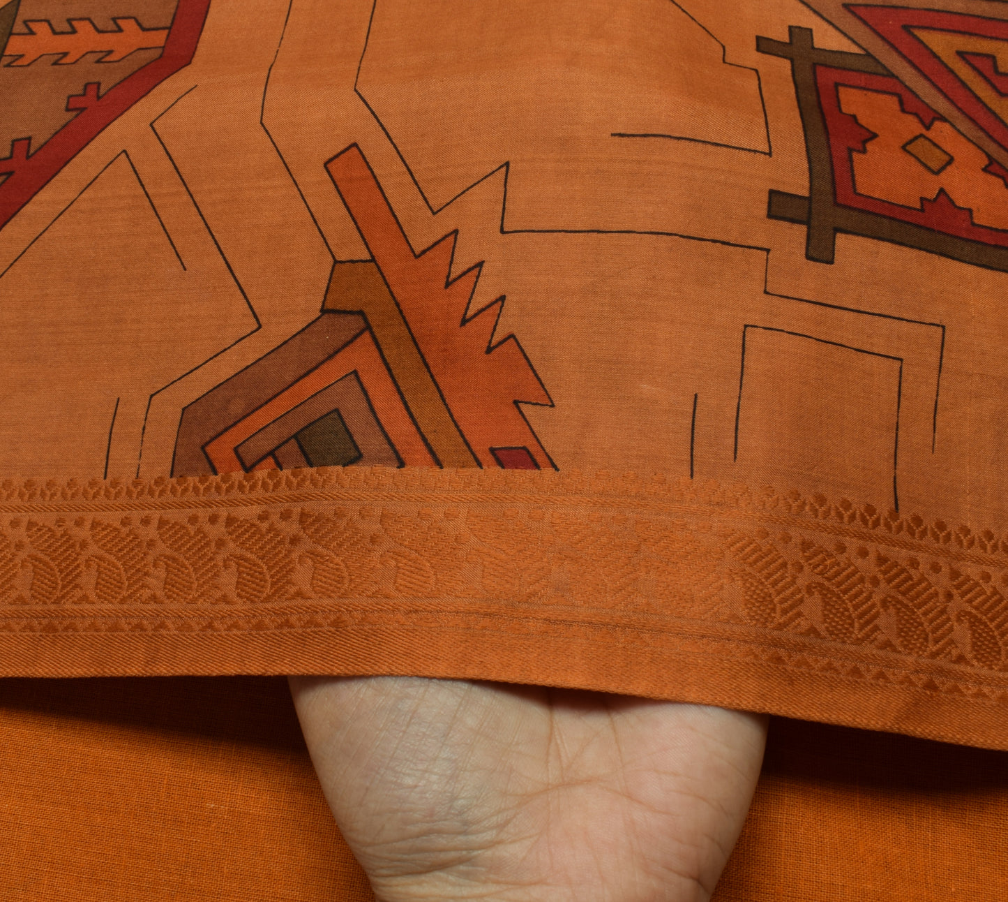 Sushila Vintage Brown Scrap Saree 100% Pure Silk Printed 5 Yard Sari Fabric