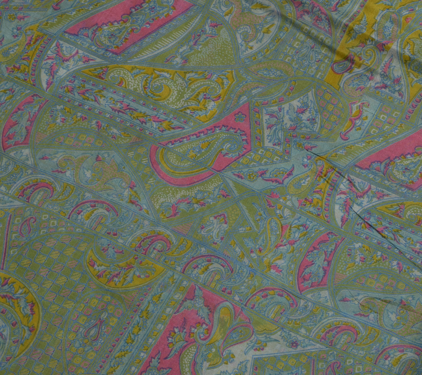 Sushila Vintage Green Scrap Saree 100% Pure Silk Printed Floral Sari Fabric
