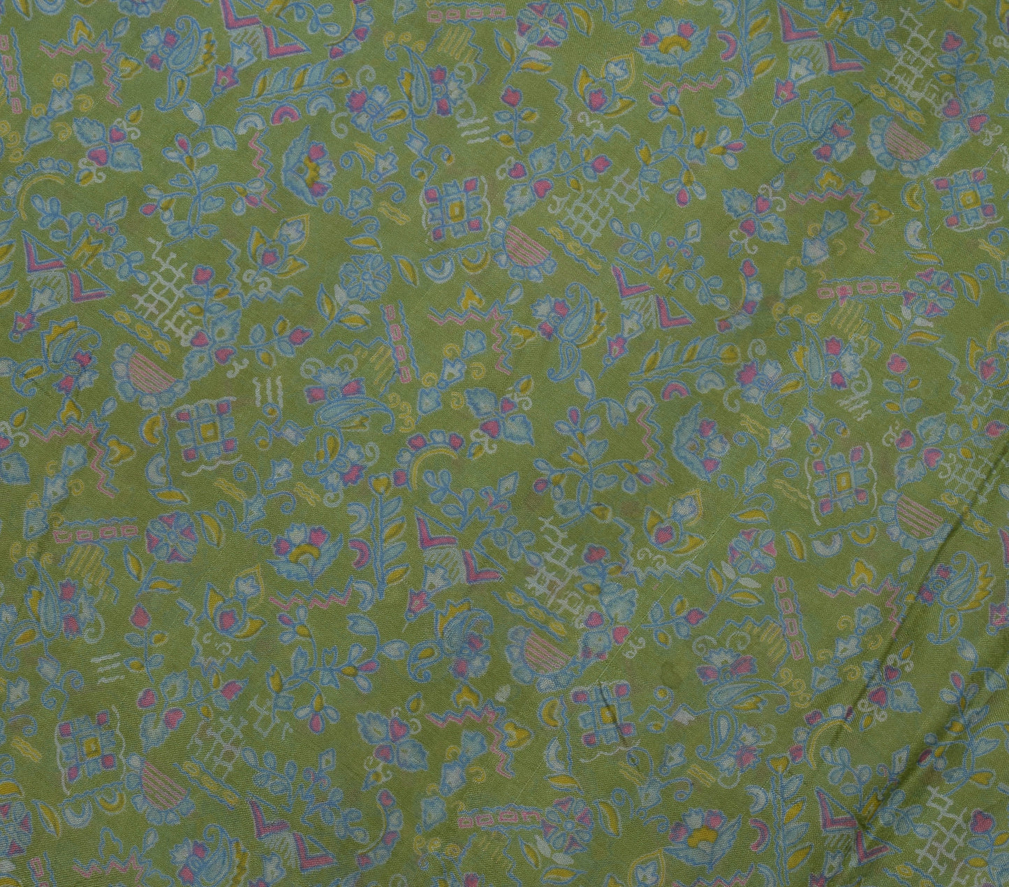 Sushila Vintage Green Scrap Saree 100% Pure Silk Printed Floral Sari Fabric