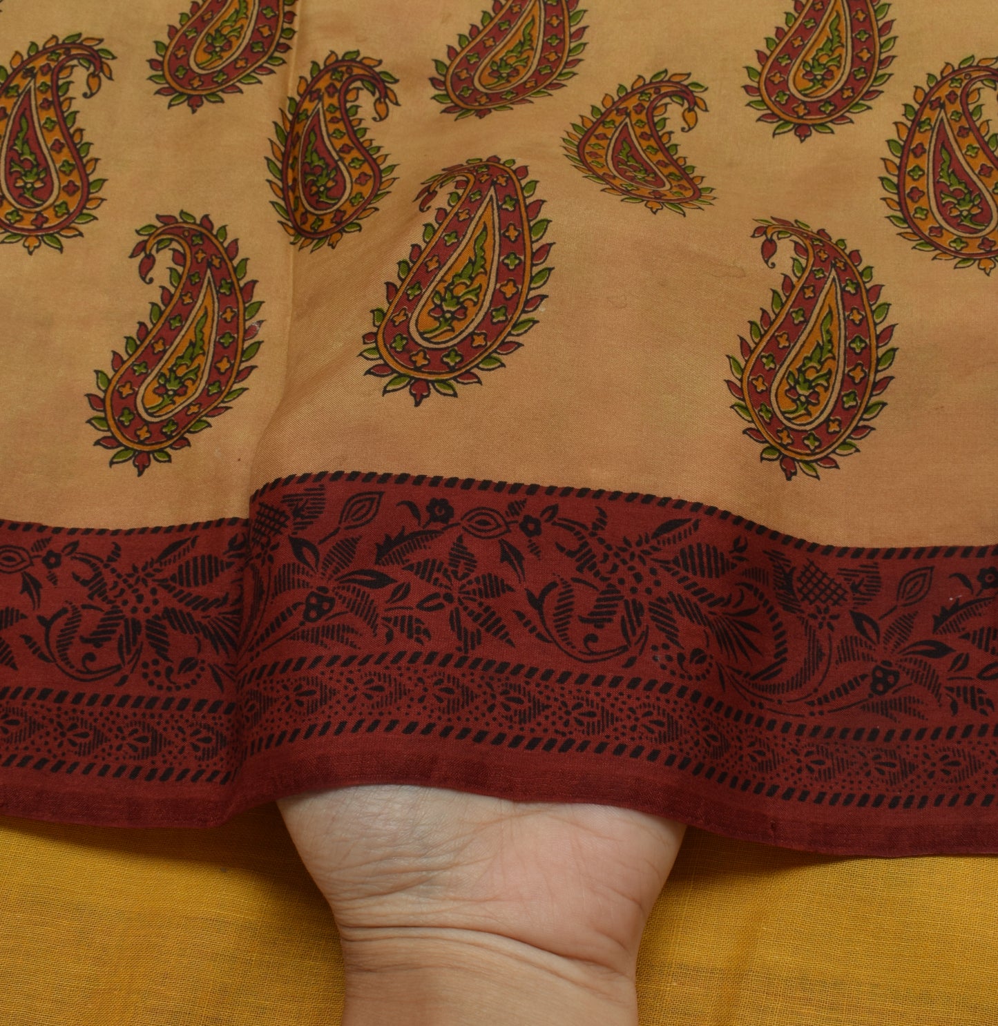 Sushila Vintage Brown Scrap Saree 100% Pure Silk Printed Paisley Sari Fabric