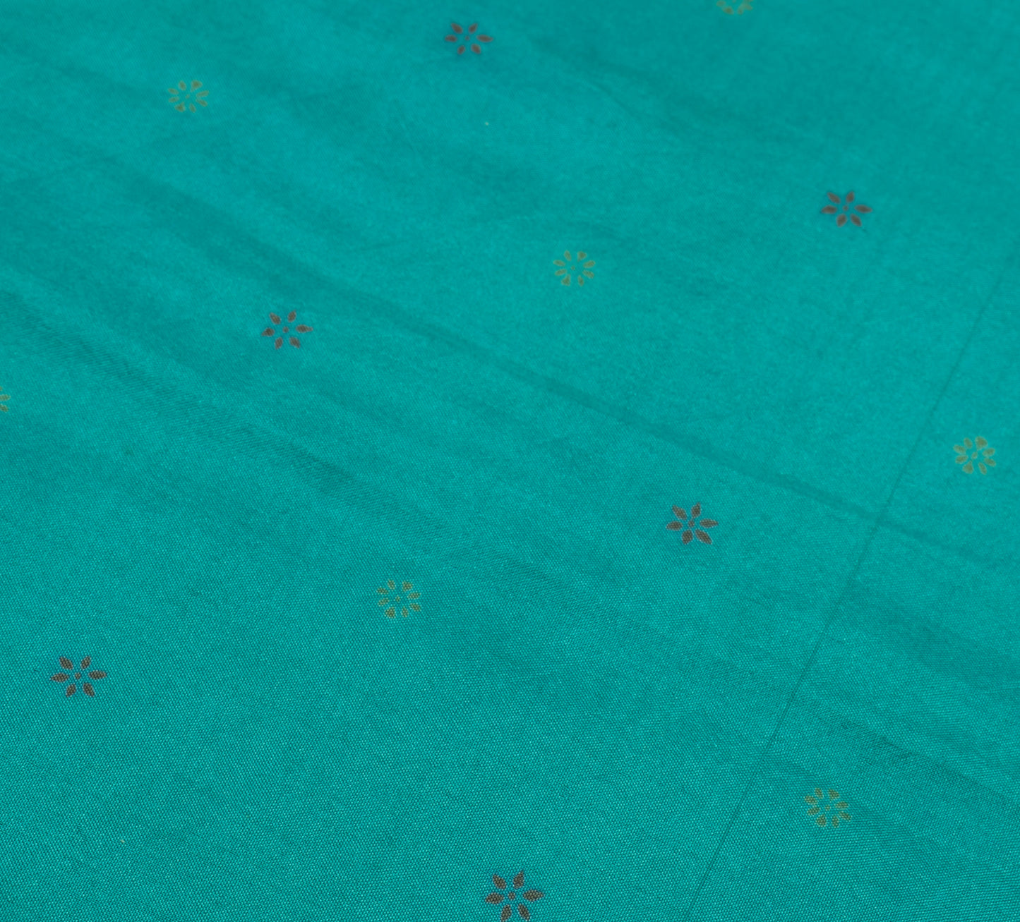 Sushila Vintage Teal Green Scrap Saree Pure Silk Printed Floral Sari Fabric
