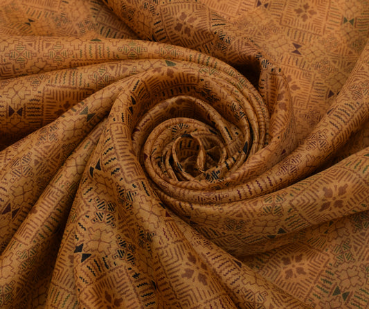 Sushila Vintage Brown Scrap Saree 100% Pure Silk Printed Floral Sari Fabric