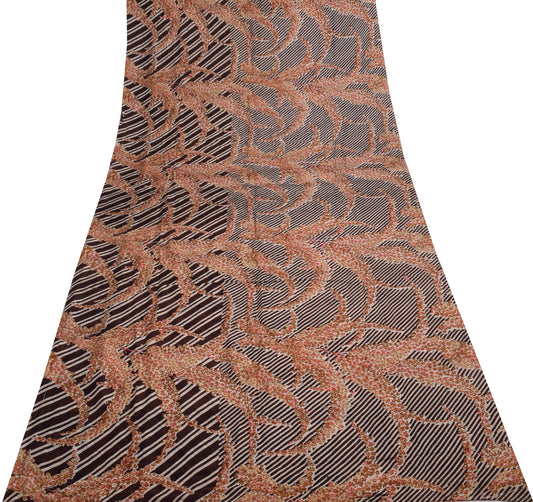 Sushila Vintage Brown Scrap Saree 100% Pure Silk Printed Floral Sari Fabric