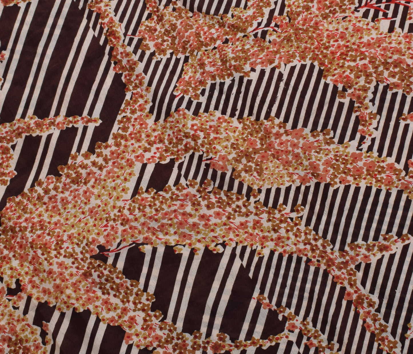Sushila Vintage Brown Scrap Saree 100% Pure Silk Printed Floral Sari Fabric