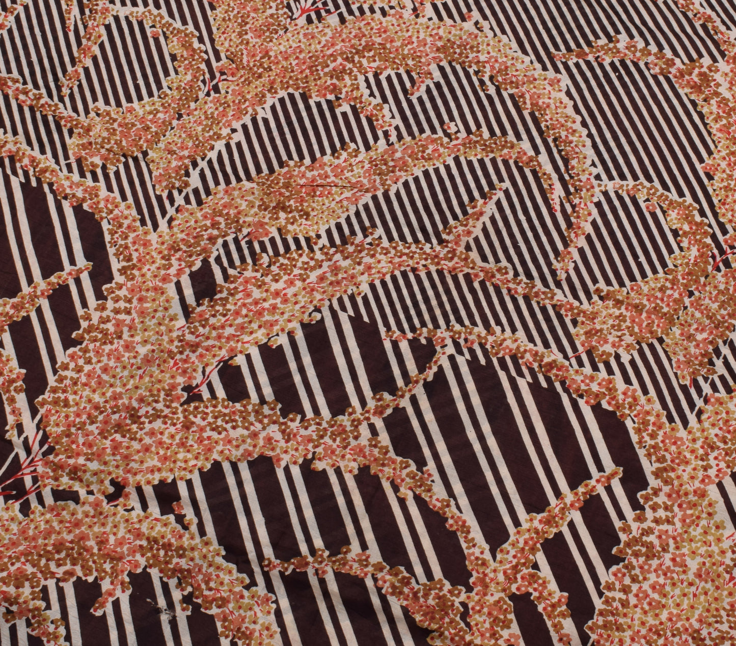 Sushila Vintage Brown Scrap Saree 100% Pure Silk Printed Floral Sari Fabric