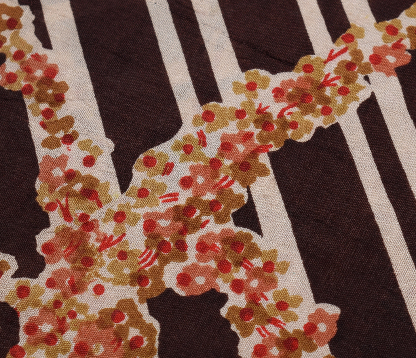 Sushila Vintage Brown Scrap Saree 100% Pure Silk Printed Floral Sari Fabric