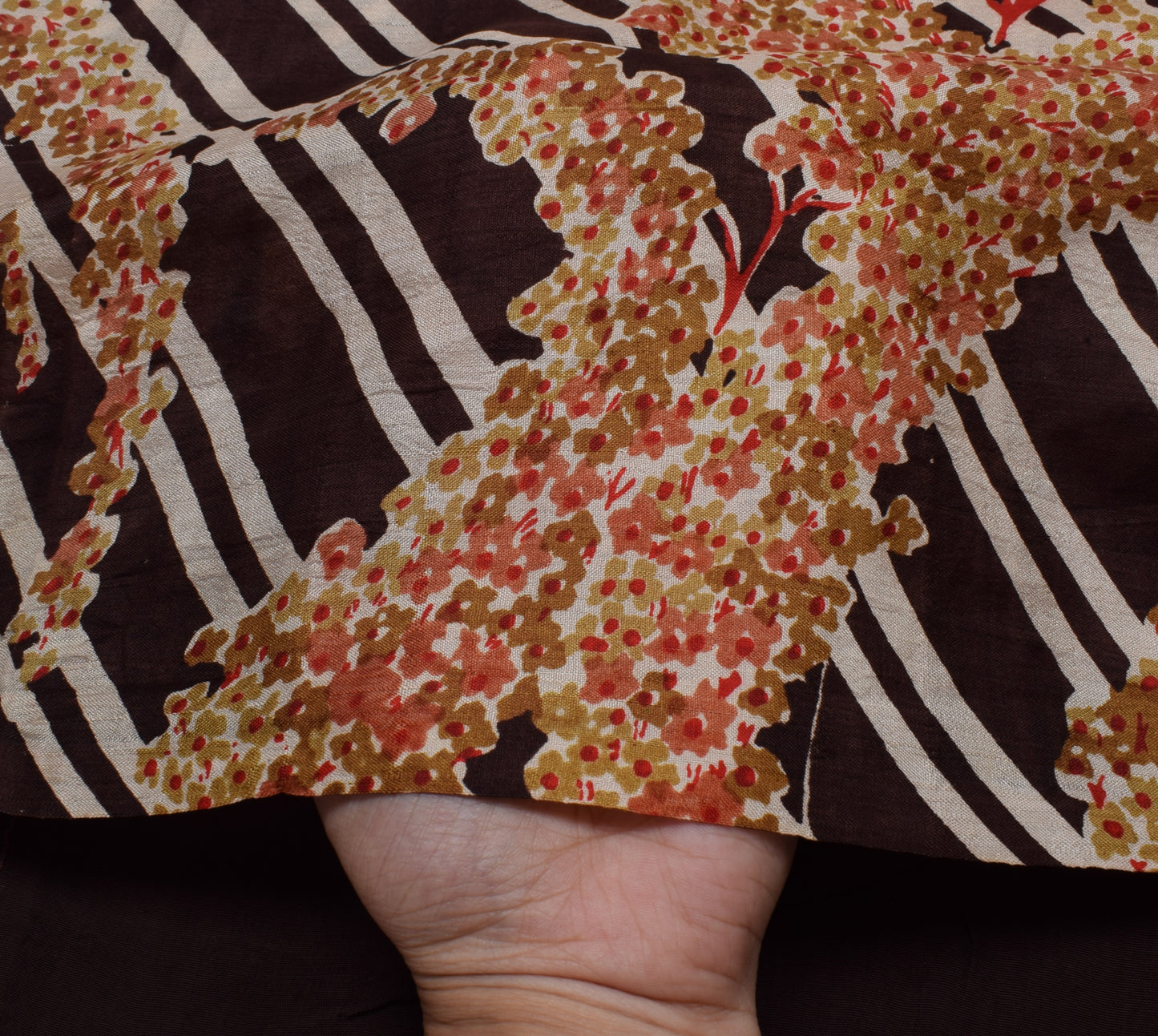 Sushila Vintage Brown Scrap Saree 100% Pure Silk Printed Floral Sari Fabric