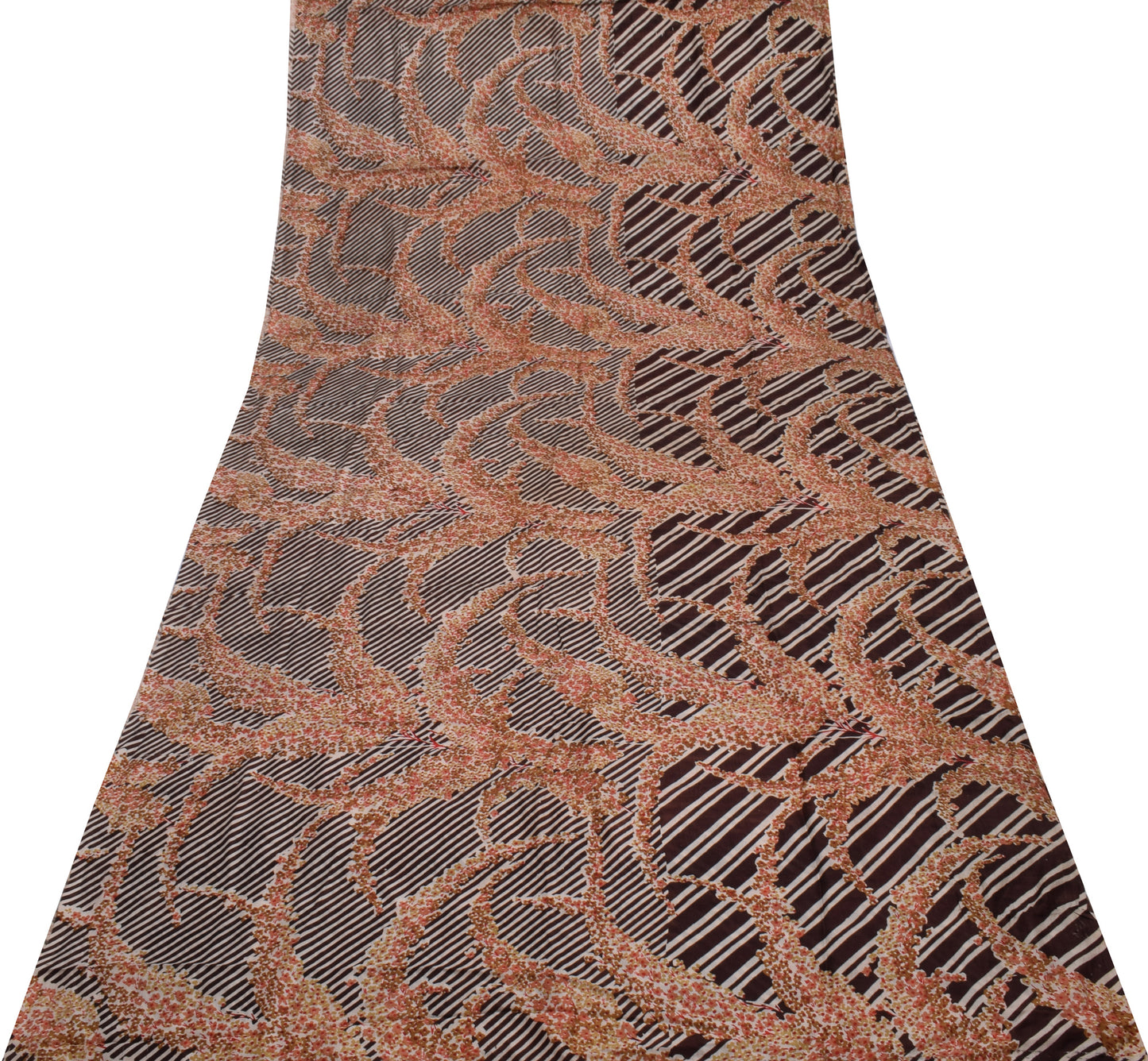 Sushila Vintage Brown Scrap Saree 100% Pure Silk Printed Floral Sari Fabric