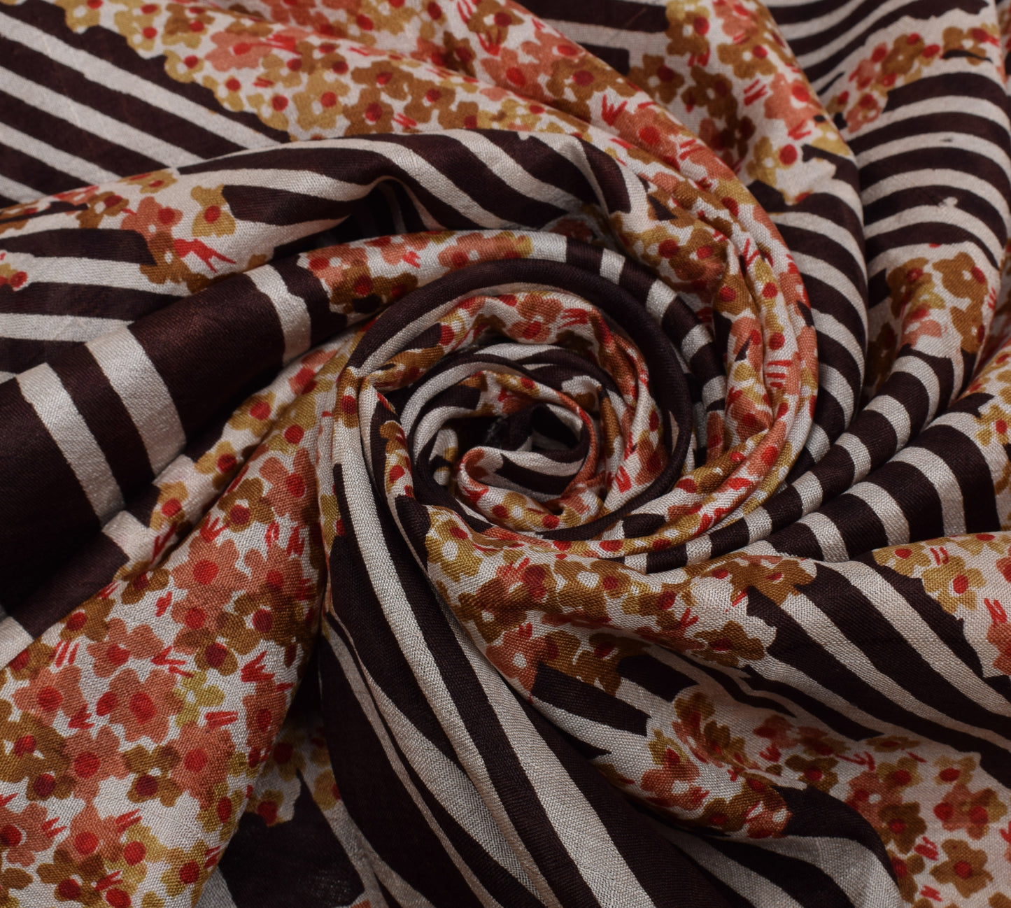Sushila Vintage Brown Scrap Saree 100% Pure Silk Printed Floral Sari Fabric