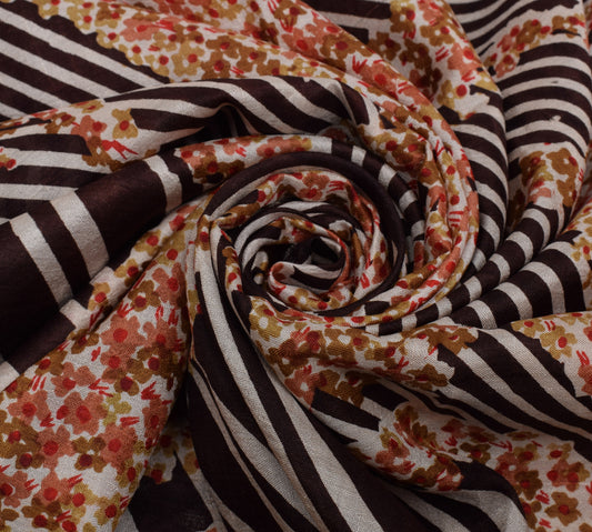 Sushila Vintage Brown Scrap Saree 100% Pure Silk Printed Floral Sari Fabric