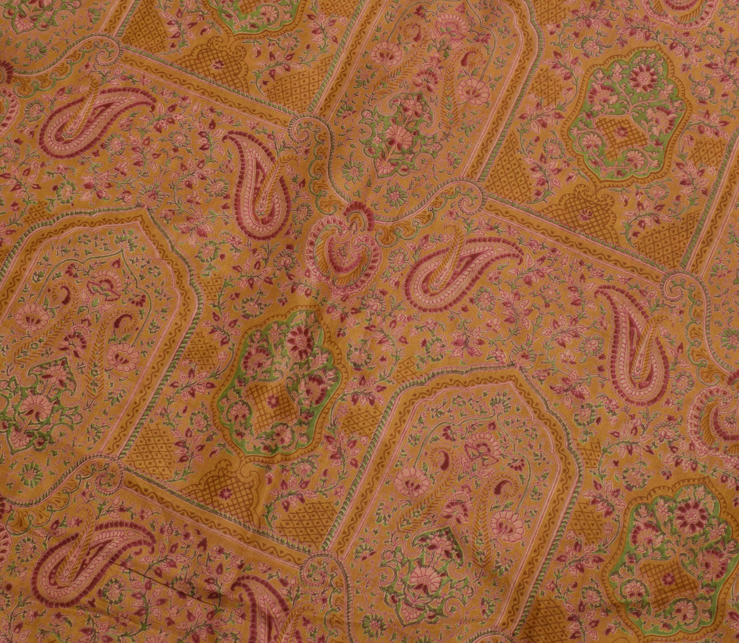 Sushila Vintage Brown Scrap Saree 100% Pure Silk Printed Paisley Sari Fabric