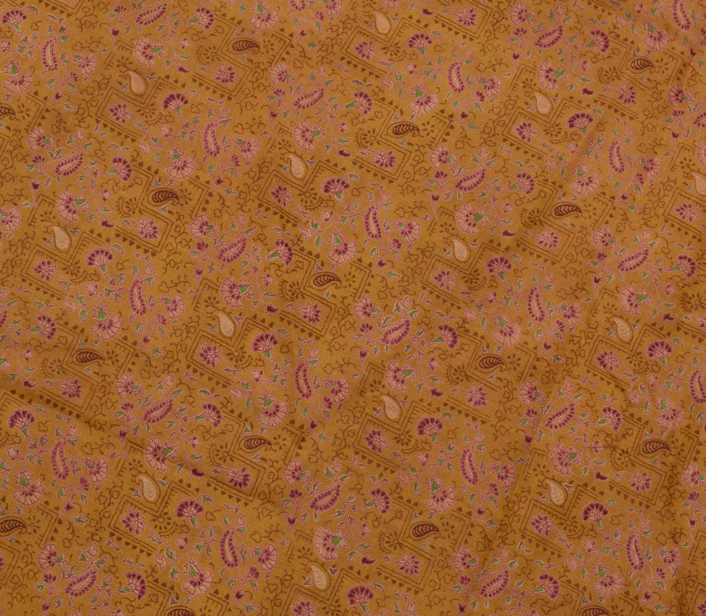 Sushila Vintage Brown Scrap Saree 100% Pure Silk Printed Paisley Sari Fabric