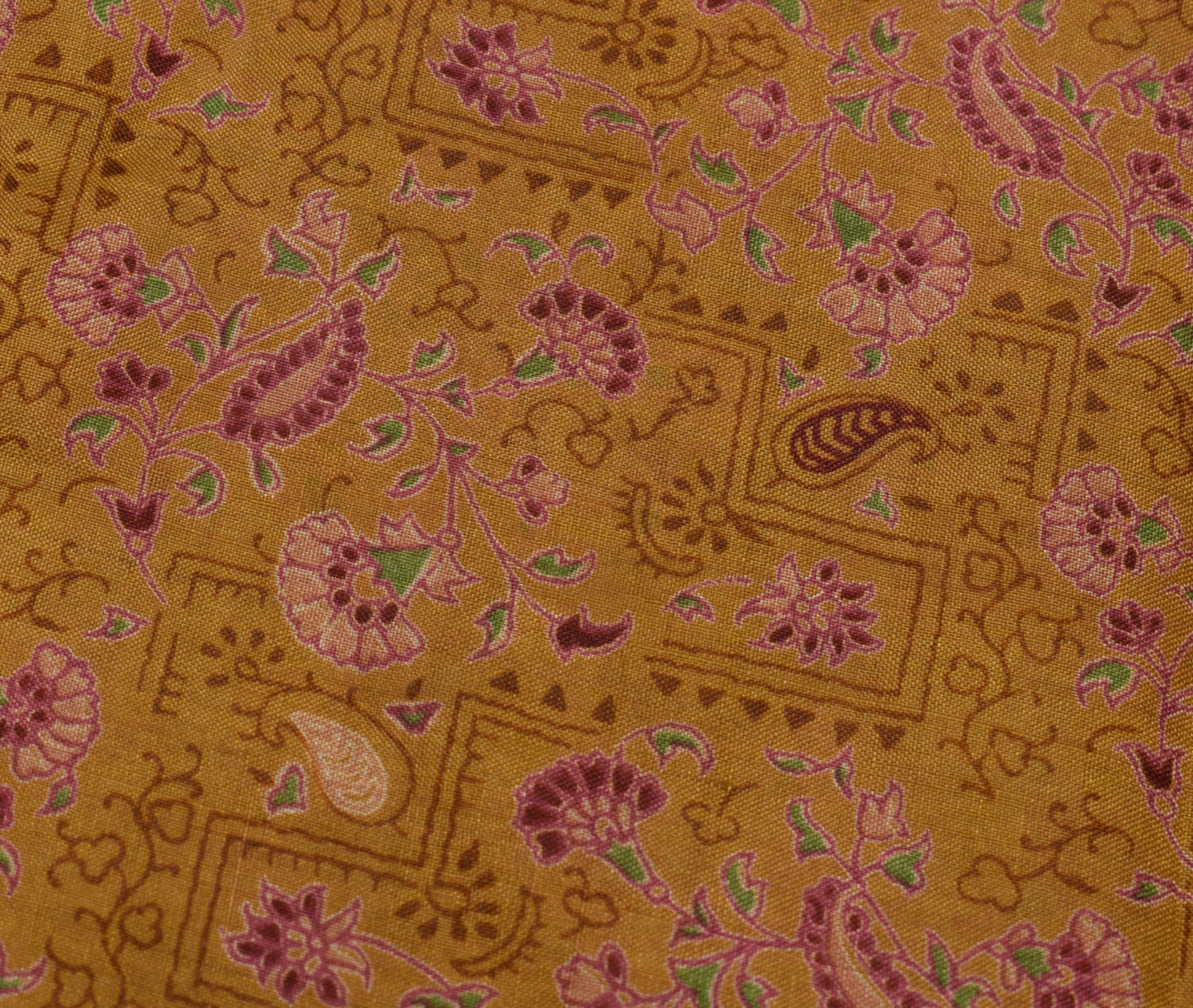 Sushila Vintage Brown Scrap Saree 100% Pure Silk Printed Paisley Sari Fabric