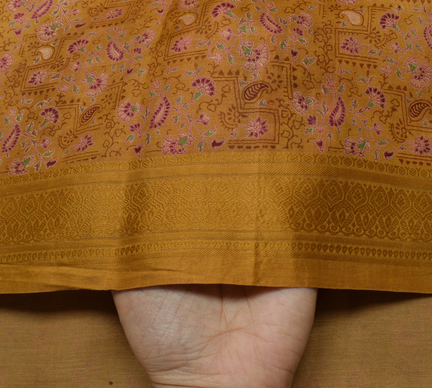 Sushila Vintage Brown Scrap Saree 100% Pure Silk Printed Paisley Sari Fabric