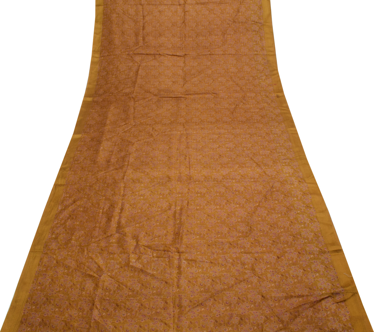 Sushila Vintage Brown Scrap Saree 100% Pure Silk Printed Paisley Sari Fabric