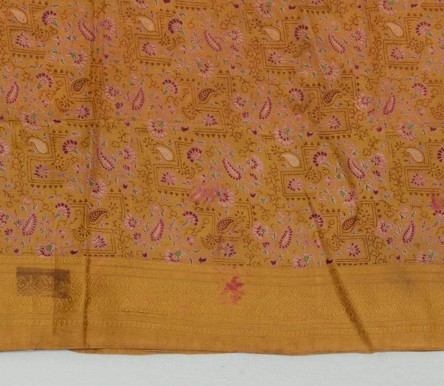 Sushila Vintage Brown Scrap Saree 100% Pure Silk Printed Paisley Sari Fabric