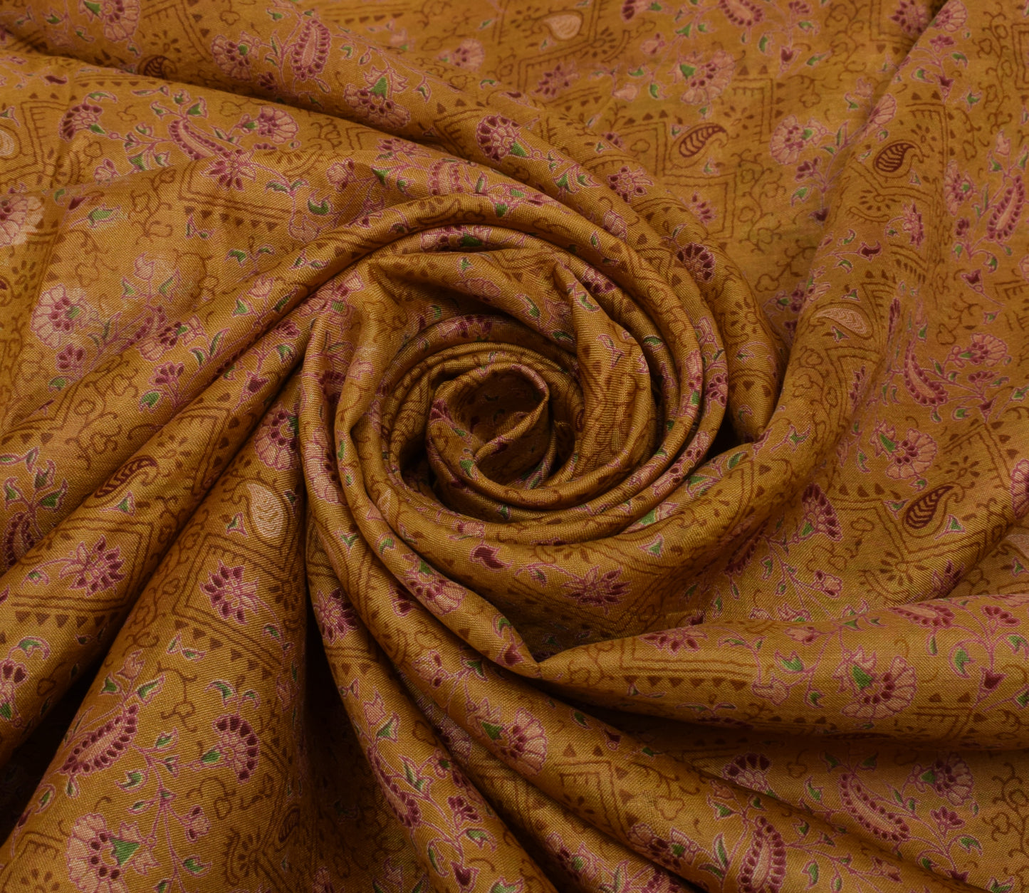 Sushila Vintage Brown Scrap Saree 100% Pure Silk Printed Paisley Sari Fabric